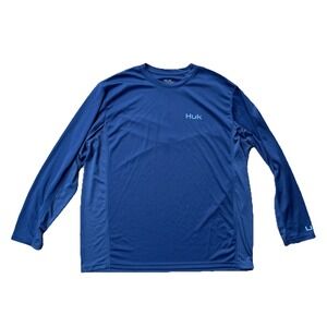 Men's HUK Fishing Shirt Long Sleeve Performance Blue 2XL Outdoor